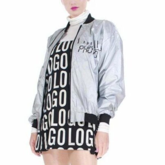 VTG 80/90s Karl Lagerfeld Silver Nylon Windbreaker - Picture 1 of 12